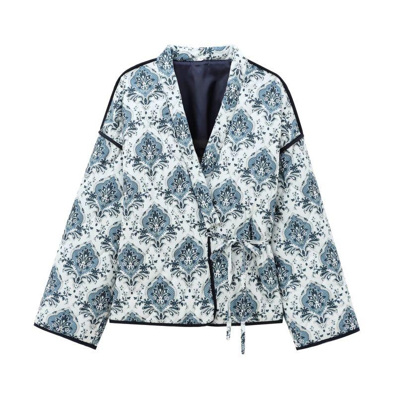 

Kaslead New Women clothes Western Style Fashion Simple and Versatile Print Cotton-padded jacket Long sleeve Outerwear Picture Color L