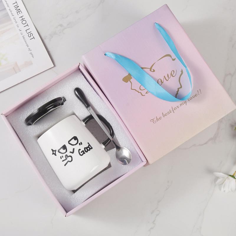Creative Style High Value Mug With Lid Spoon Cute Ceramic Water Cup Funny Birthday Gift Souvenir