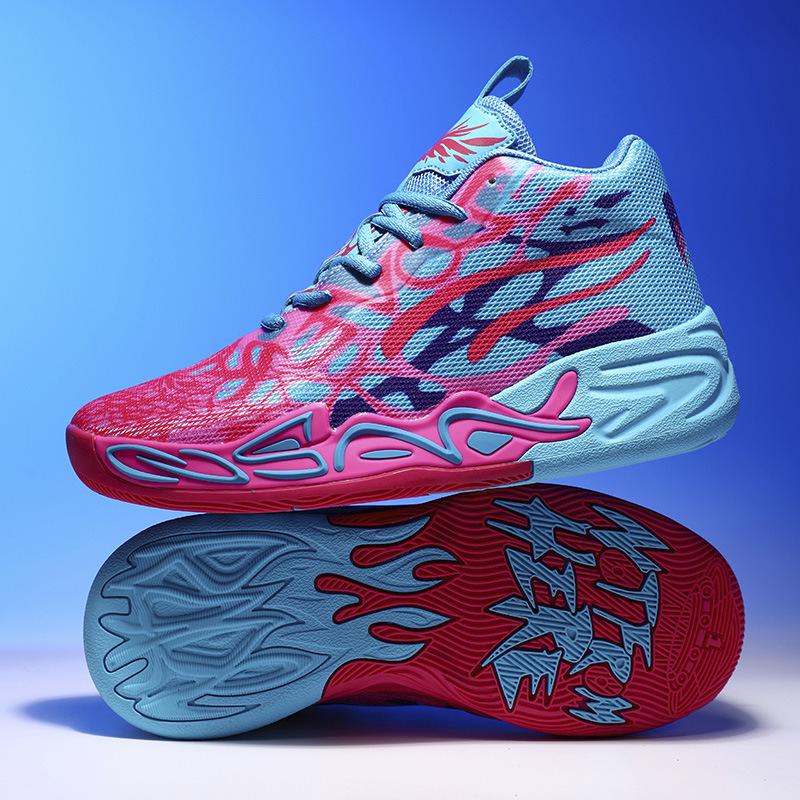 Basketball shoes new big children's basket youth mandarin duck mesh fly-woven sports shoes combat boots high-top training shoes
