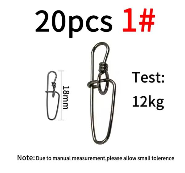 

20pcs Stainless steel Double Insurance Inside Lock Pin Saltwater Fishing Quick Ringlock Snap Hard Soft Lure Bait Connector #1