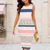 Women Plus Size Round Neck Sleeveless Printed Bodycon Midi Dress