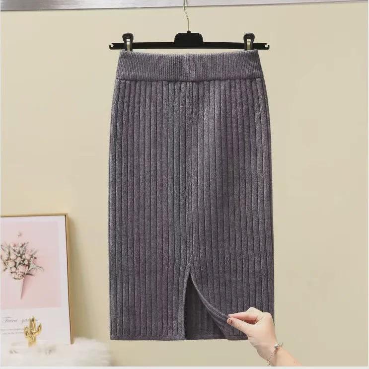 

Women s High-Waist Woolen Pencil Skirt - Autumn/Winter 2023 Collection One Size