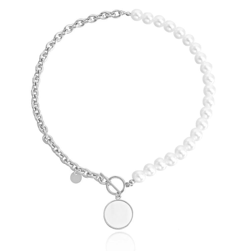Niche Design High-end Splicing Chain Imitation Fritillary Pendant Necklace Women's Cold Wind OT Buckle Pearl Necklace