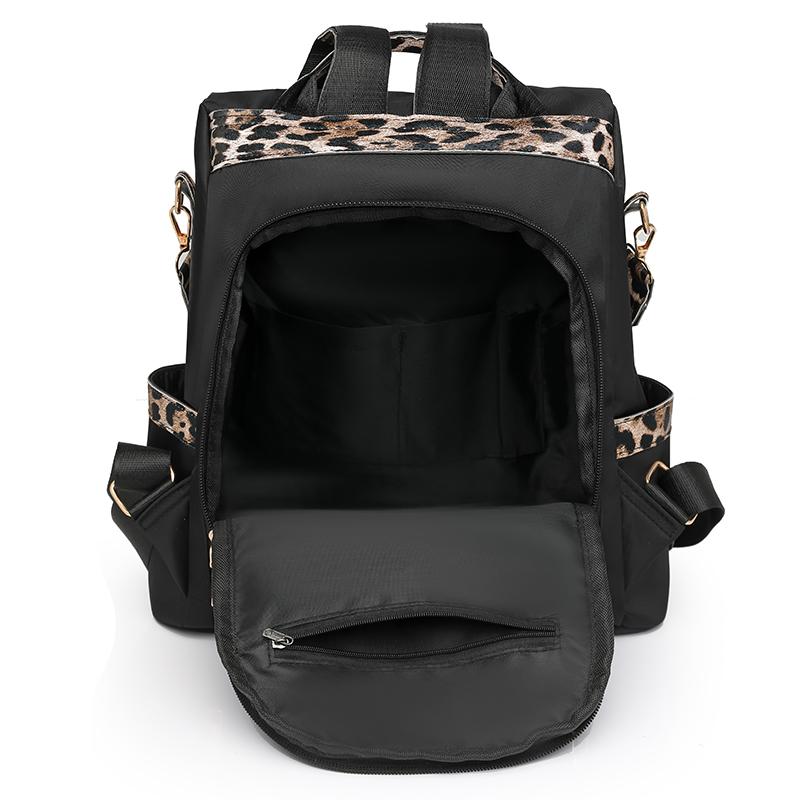 Nylon Leopard Print Women's Anti-theft Backpack Tassel Large Capacity Color Contrast Travel Backpack