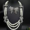 Vintage Bow Pearl Layered Choker Necklace Court Style Unique Women