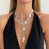 Collana a Y Chunky Dischi Metallici Choker Dischi Moneta Testurizzati Pendente