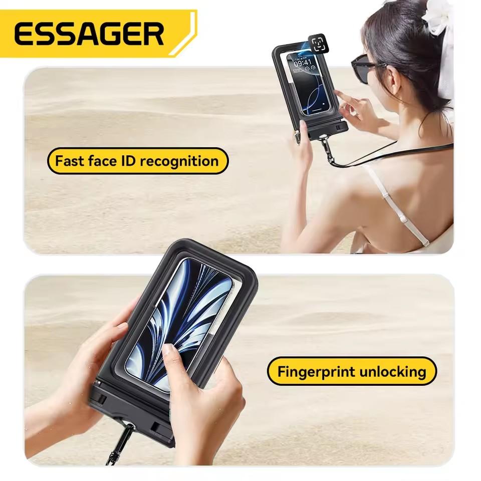 Essager Custodia Impermeabile IPX8 a Doppia Tasca per iPhone16 15 14 13 Borsa Stagna Galleggiante per Snorkeling Spiaggia Nuoto Copertura Universale