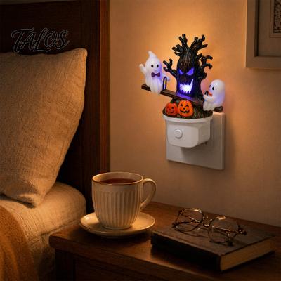 Talos Animated Seesaw Ghosts Night Light, Halloween Plug-in Lamp with Moving Figurines, Spooky Glowing Decor for Kids Room, Party