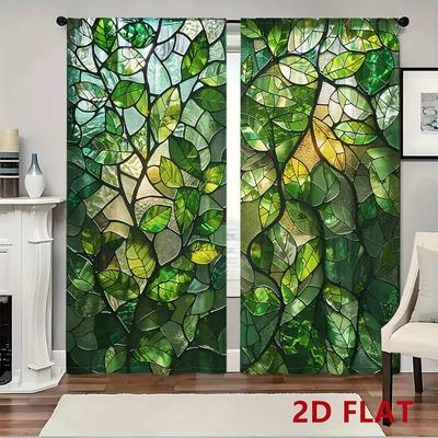 Cortinas de Vidrieras con Hojas Verdes Estampado Naturaleza Filtro de Luz Cortinas Decoración del Hogar Art Decó para Dormitorio Sala de Estar