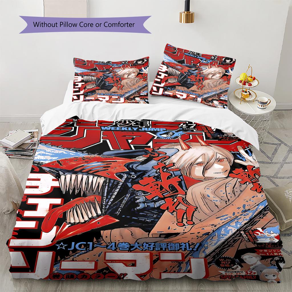 Chainsaw Man Pattern Bedding,Quilt Set Quilt Cover Pillowcase Home Birthday Gift (1 * duvet cover + 2 * pillowcase, without core)