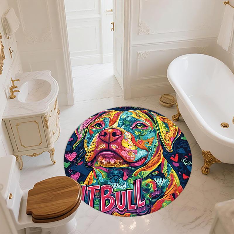Colorful Dog,Round Area Rug,Carpet Rug for Living Room Bedroom Sofa Playroom Decor,Non-slip Floor Mat