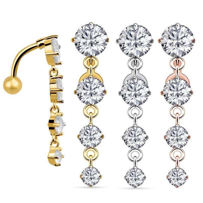 Butterfly-bow Dangled Navel Ring Piercing 14G Flower Heart Crystal CZs Belly Button Ring for Women Stainless Steel Belly Jewelry