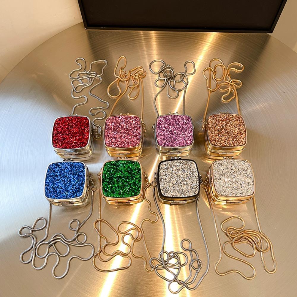 

Elegant Metal Chain Lipstick Wallet Mirror Small Chain Crossbody Bag Mini Clutch Bag Party срібний/чорний