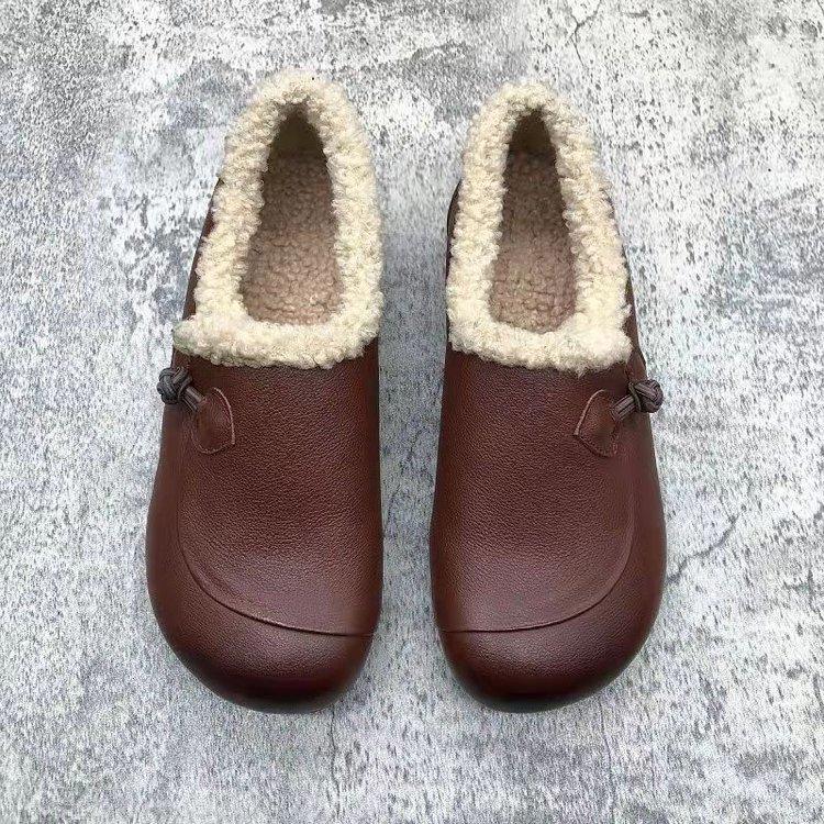 

Зимние новые хлопковые туфли женские бархатные мягкая кожа мягкая подошва домашние женские хлопковые женские туфли 38 темно-коричневого