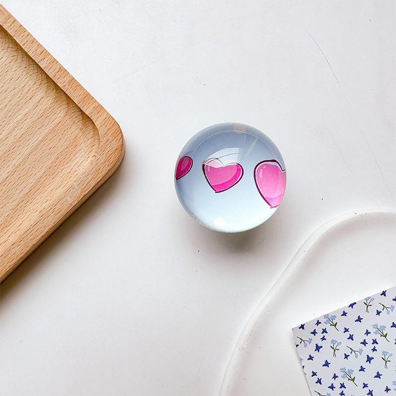 Creative Glass Circular Small Heart Personalized English Mobile Phone Airbag Desktop Stand Adhesive Retractable Ins Style