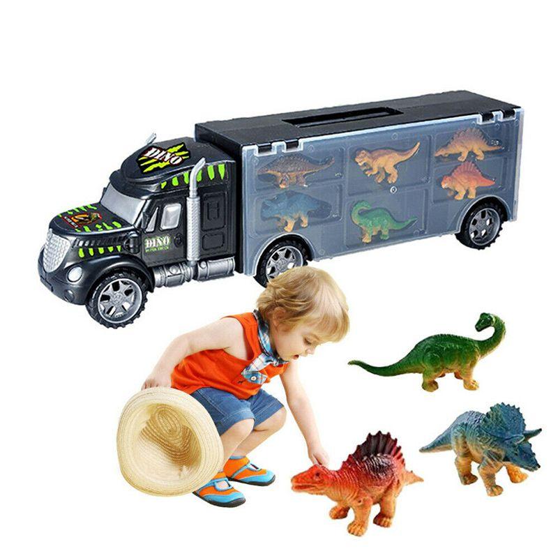 Exciting Dinosaur Truck Carry Case Transporter Dino Figures Playset For Kids Xmas Gift