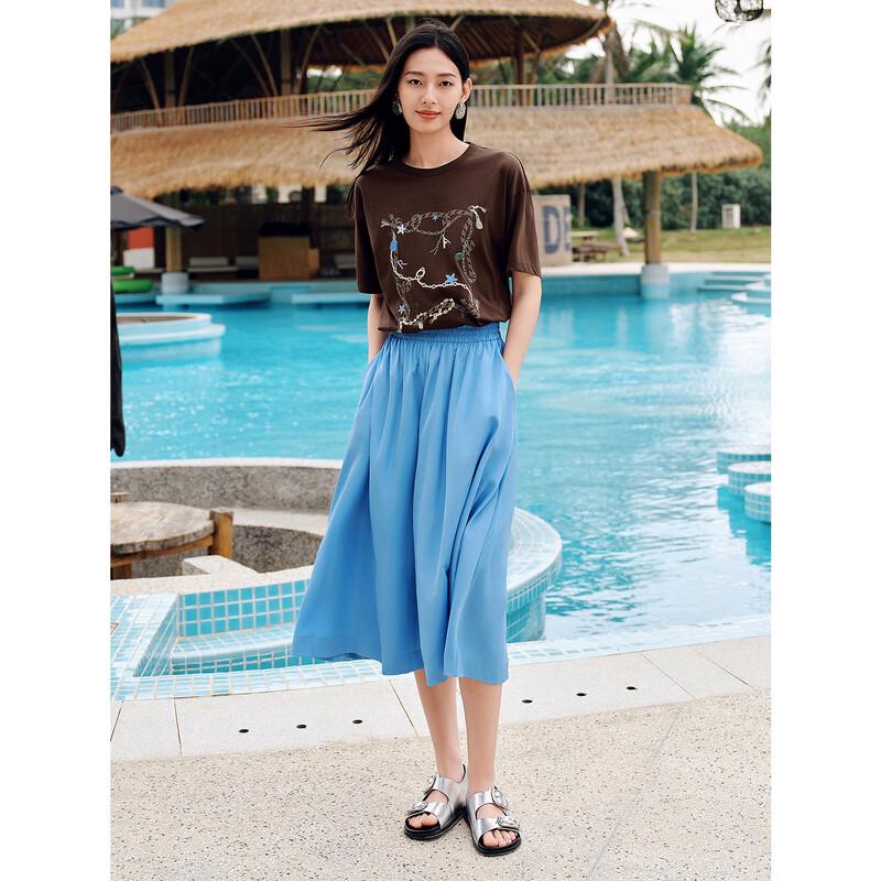 JUZI Annakou Ocean Print Ice Cotton Short Sleeve T-Shirt for Women L