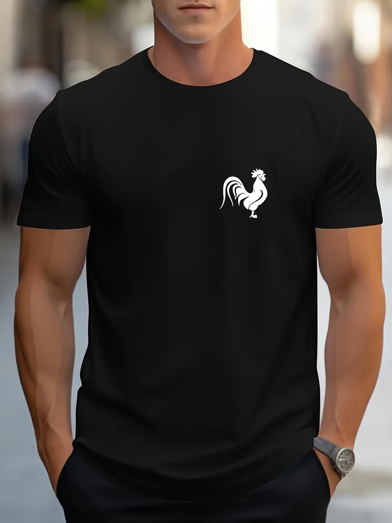 

Rooster Print T-Shirt - Casual Summer Short-Sleeve Round Neck T-Shirt - Machine Washable M