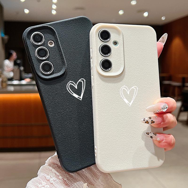 Leather Texture TPU Phone Case For Samsung Galaxy A57 A17 A16 A56 A37 A55 A15 A25 A26 A36 A35 A54 5G Love Heart Pattern Cover