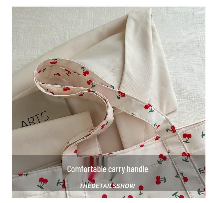 Stylish Cherry Print Tote Bag - Large Capacity Floral Shoulder Bag for Women, Summer 2025 Collection