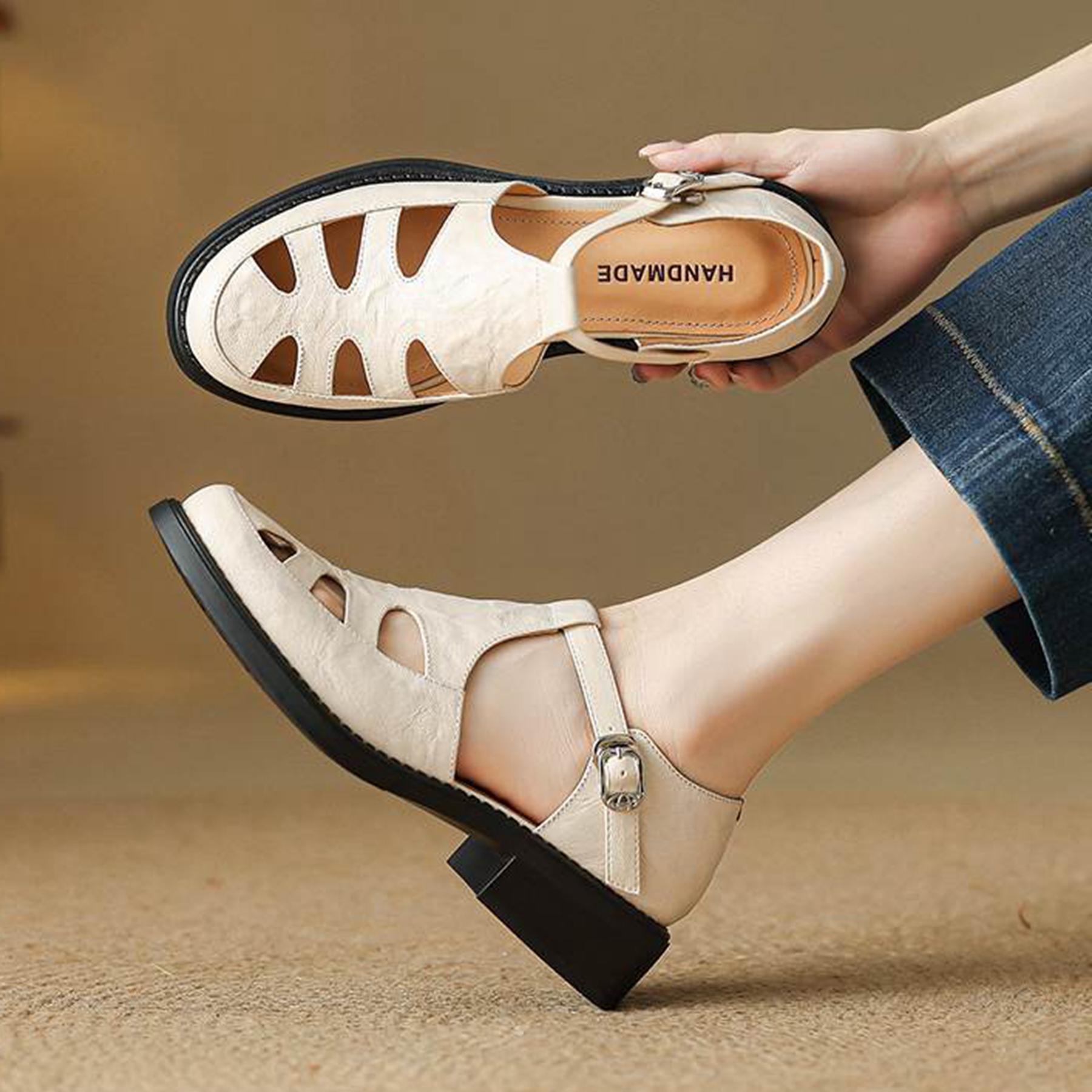 

Krazing Pot SheepSkin Round Toe Size 42 High Quality Thick Med Heels Buckle Hollow Style Beauty Autumn Plus Size Pumps 34 слонова кістка