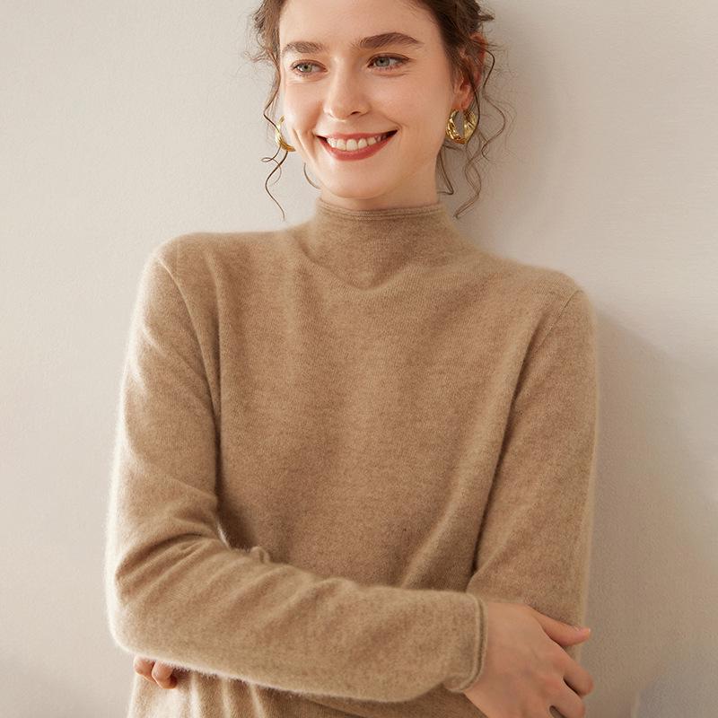 2025 Women's Autumn-Winter Pure Cashmere Half-High Neck Loose Knit Sweater Pullover