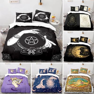 Boho Sonne und Mond Bettbezug Mysteriöses Astrologie Bettwäscheset Mikrofaser Hexe Wicca Wahrsagerei Tarotkarten Steppdeckenbezug