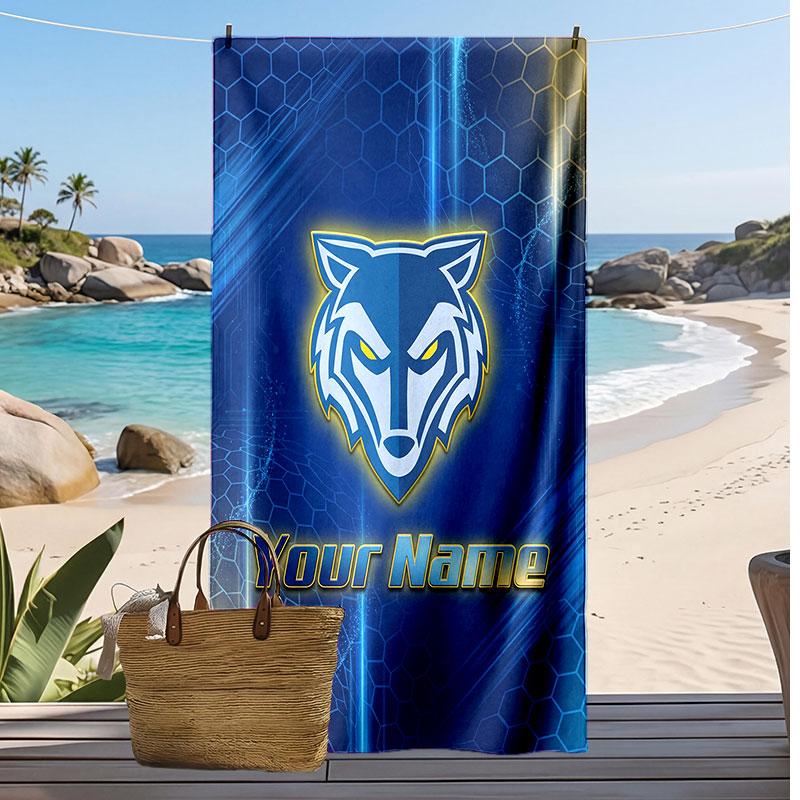 Warrington Wolves FC Personalized Printed Beach Towel Soccer Logo Support Custom Name Text Absorbent Towel For Sport Travel Special Gift