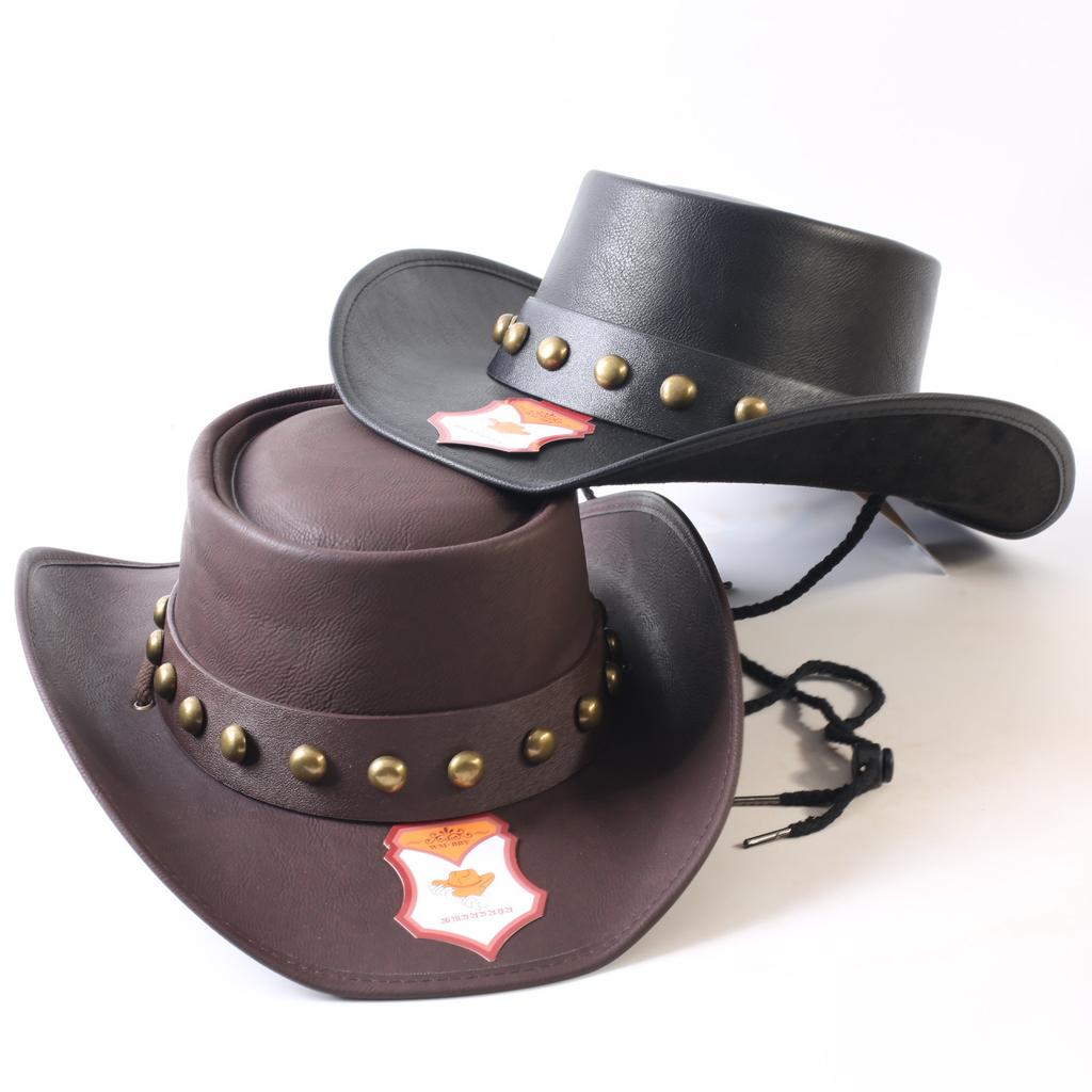 Popular European and American Classic Australian Leather Cowboy Hats, Men's and Women's Riveted Punk Western Cowboy Hats