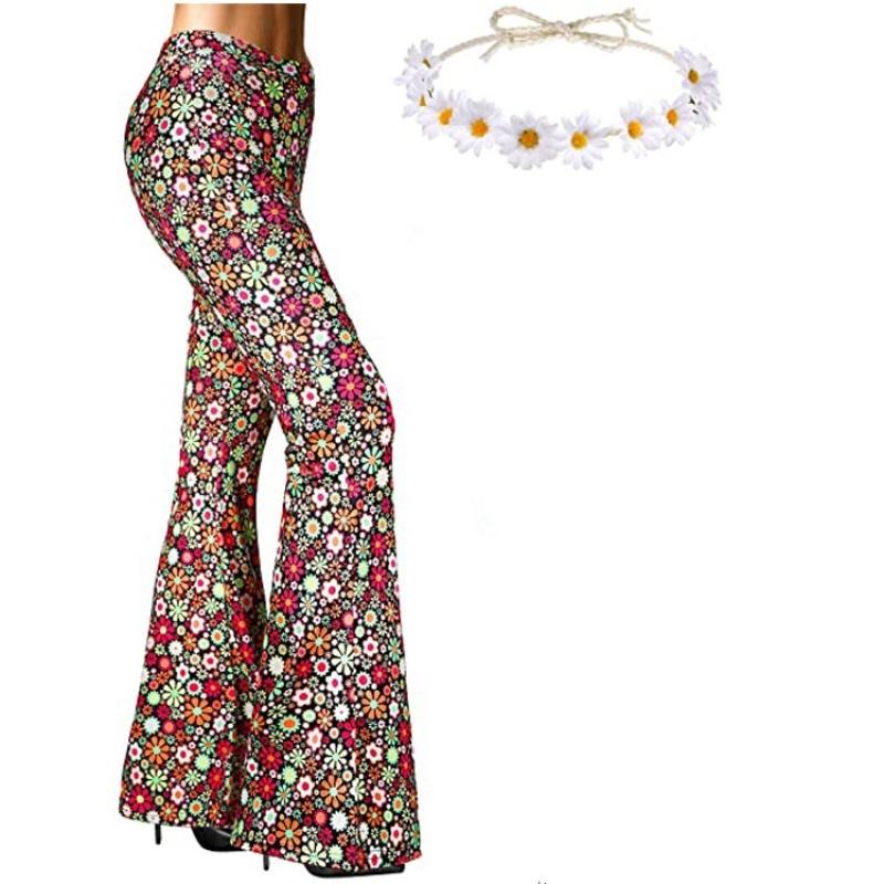 Pantaloni a zampa d'elefante da donna USA Boho Comodi Elasticizzati Pantaloni Estivi da Donna Strisce Stampa Digitale Pantaloni Casual per la Festa dell'Indipendenza