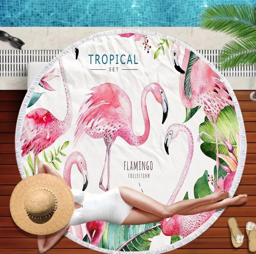 Serviette de Plage Ronde Mandala Marin Monde Sous-Marin Épaisses Serviettes de Douche Bain Microfibre Été Bouée de Natation Tapis de Yoga 3D Avec Pompons