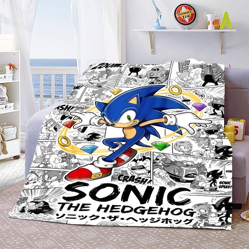 Sonic Throw Blanket Flannel Soft Cozy Warm Blanket for Bed Sofa Lightweight Home Decor Use -QJY