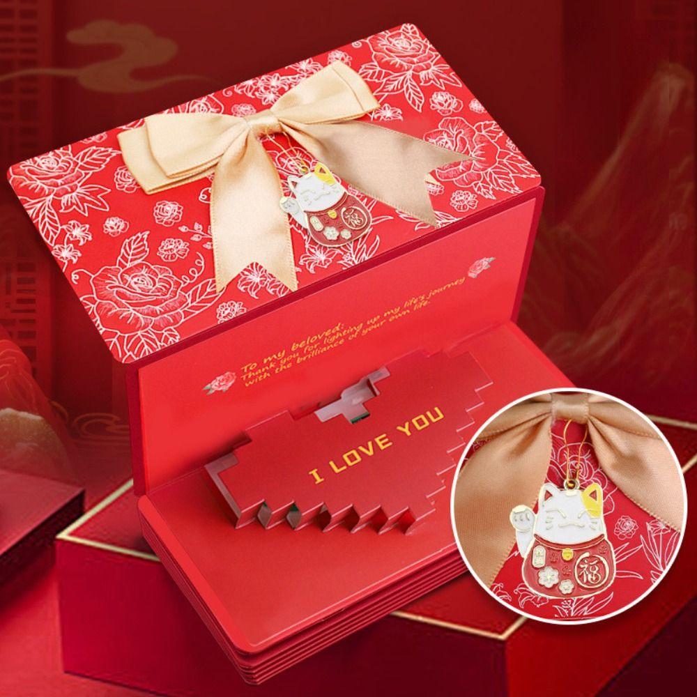 3D Birthday Red Envelope Greeting Card Foldable Multiple Card Slots Musical Light Greeting Card Red Envelope Greeting Card