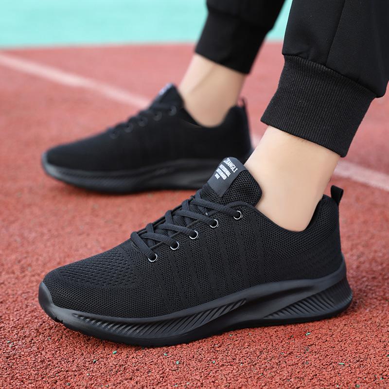 Black brand men's shoes mesh breathable sports shoes soft sole light running shoes men's thick sole comfortable casual travel shoes