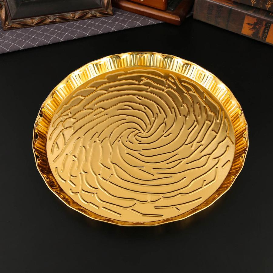 Metal gold saucer household tea tray light luxury European tray living room handicrafts gifts creative ornament fruit plate