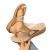Women Summer Toe-Loop Embroidered Beach Sandals Wedge Slip-On Casual Outdoor Flat Sandal Shoes for Travel