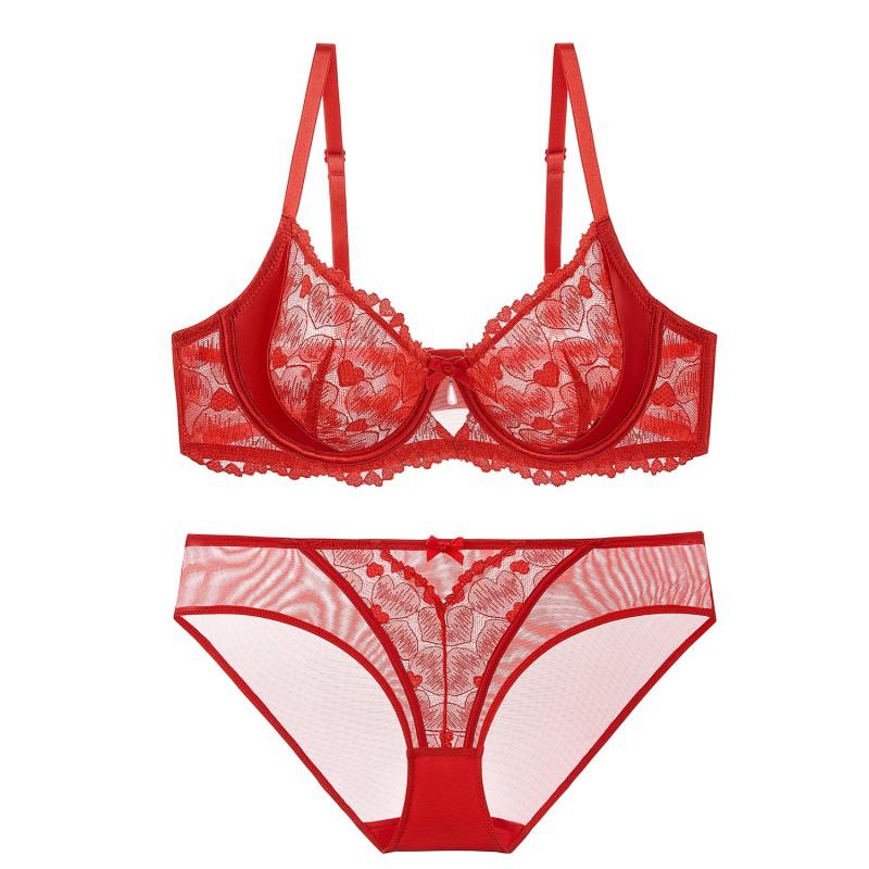 Lace Ultra Thin Bra Set Women Sexy Push Up Comfortable Breathable 3/4 Cup Underwire-Free Lingerie