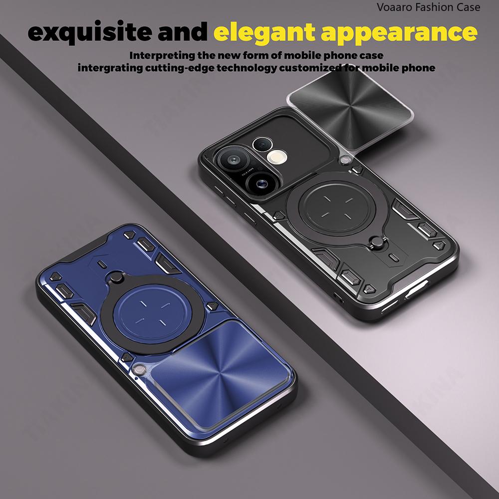 Slide Lens Armor Funda for Vivo X200 FE 5G Case for Vivo S30 Pro Mini 5G Case Magnetic Ring Stand Holder Cover Shockproof Capa