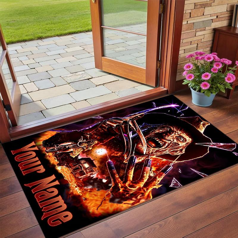 Crystal Velvet Rug Custom Name Text, Soft Non Slip Floor Mat Home DecorA Nightmare On Elm Street Freddy Krueger