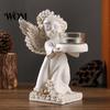 Home Decor Angel Candle Holder Little Holder, Resin Decorative Guardian Tea Light Romantic Retro Cherub Sculpture for Church Wedding Elegant