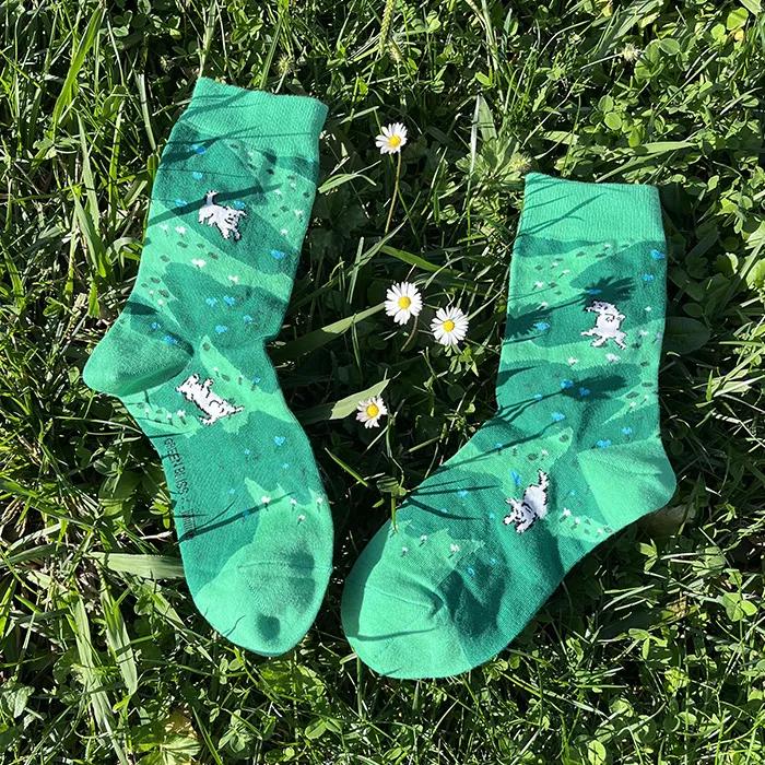 Flower dog. Soft organic non-compression illustrated socks
