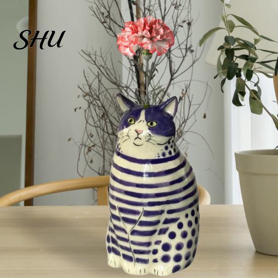 Real Flower Vase Dotted Cat Desktop Decoration Resin Cartoon Kitten Floral Plants Holder Indoor Dried Arrangement Container