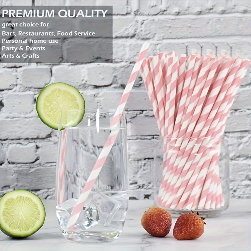 100-Pack 6mm Diameter, 197mm Length Pink Striped Paper Straws