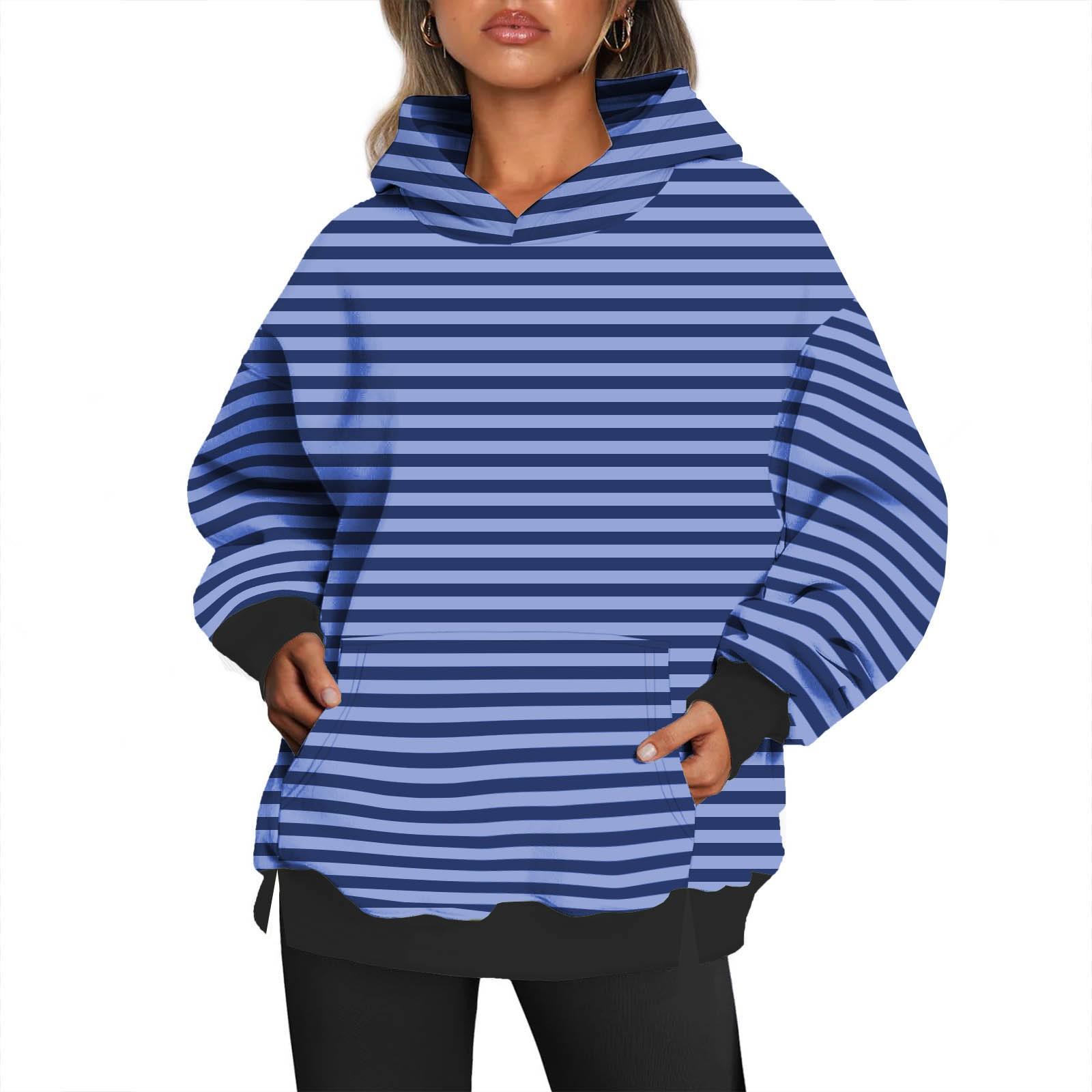 

Женская толстовка оверсайз, повседневный пуловер с капюшоном и длинными рукавами, топы S синий