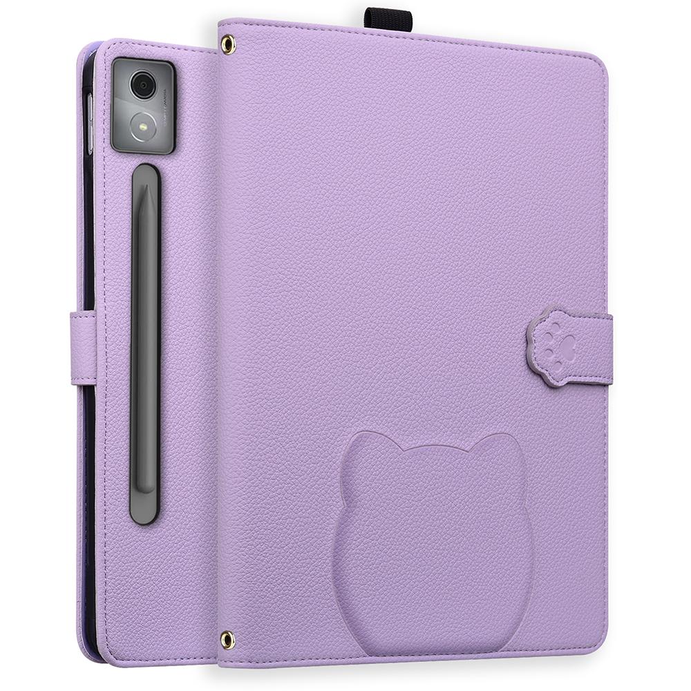 

For Lenovo Xiaoxin Pad Pro 12.7 (2025) Case 3D Effect Cat Pattern Leather Stand Table Cover with Wallet,Stylus Holder Purple