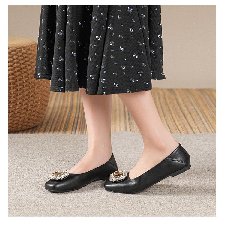 Women's Genuine Leather Slip-On Flats, Nude, Square Toe, Soft Sole, Plus Size, 2025 Edition