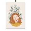 Boho Fashion Girl Flowers Leaves Illustration Wall Art Canvas Painting Nordic Poster And Prints Pictures For Living Room Decor
