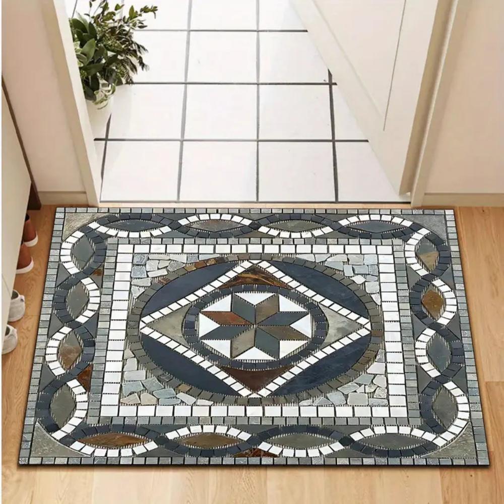 Modern Slate Pattern Design Welcome Door Mat Non Slip Rug for Indoor Outdoor Use Patio Balcony Living Room Bedroom Floor Carpet