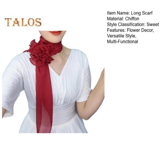 Langer Schal aus Chiffon-Satin mit Blumendekor, atmungsaktiv, vielseitiger Strandschal, Sonnenschutz, Chiffon-Schal für den Alltag