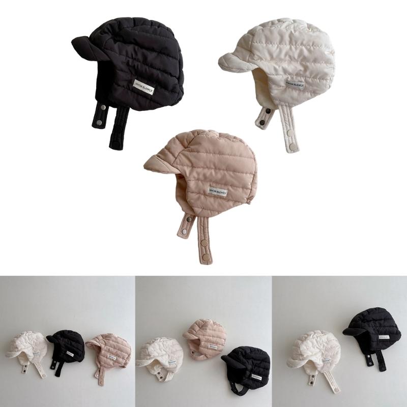 Stylish Baby Hat Autumn Winter Warm Pilot Beanie Cap Cotton Earflap Bonnet Hat Solid Windproof Headwear for 1-4 Years